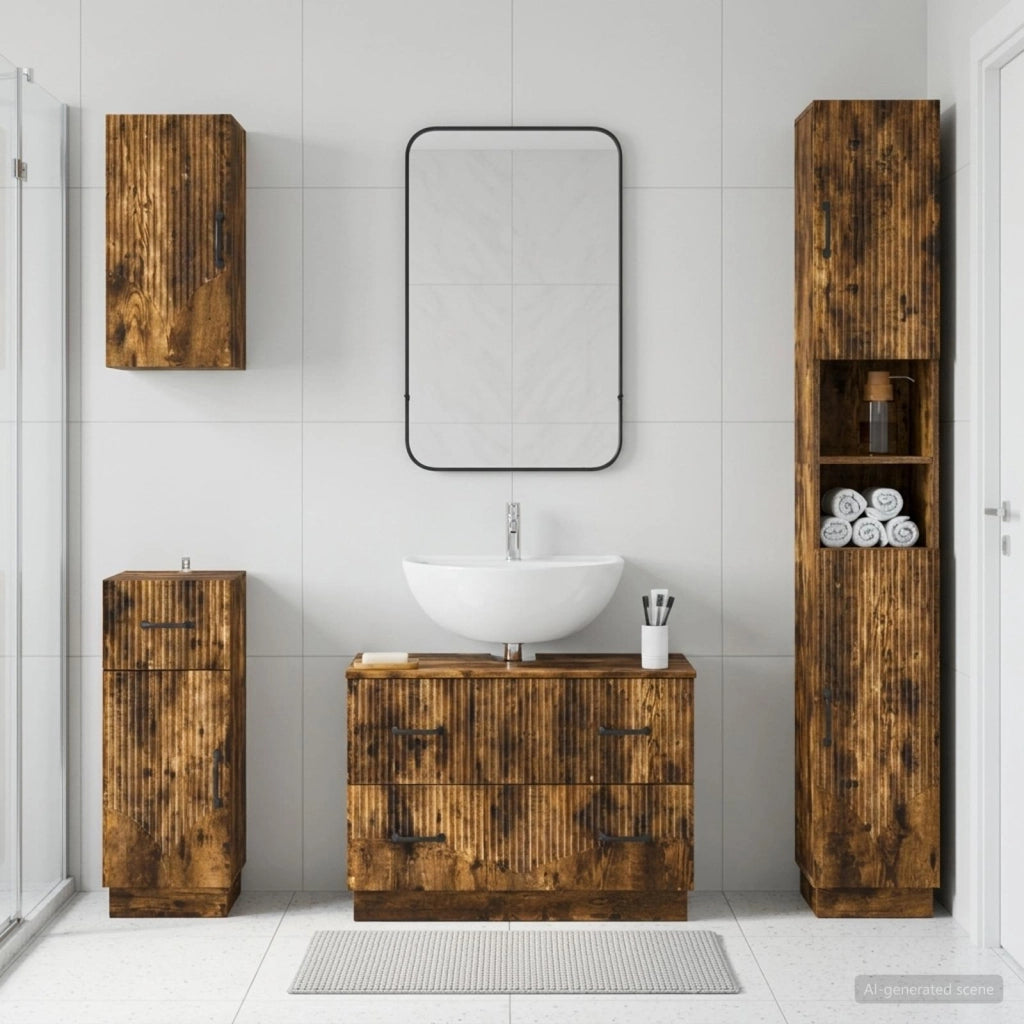 Set di Mobili da Bagno da 4 Pezzi HOORN Rovere Fumo 3417959
