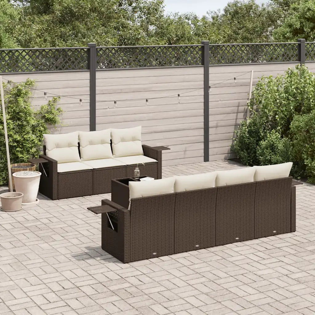 Set Divani da Giardino 8 pz con Cuscini Marrone in Polyrattan 3252270