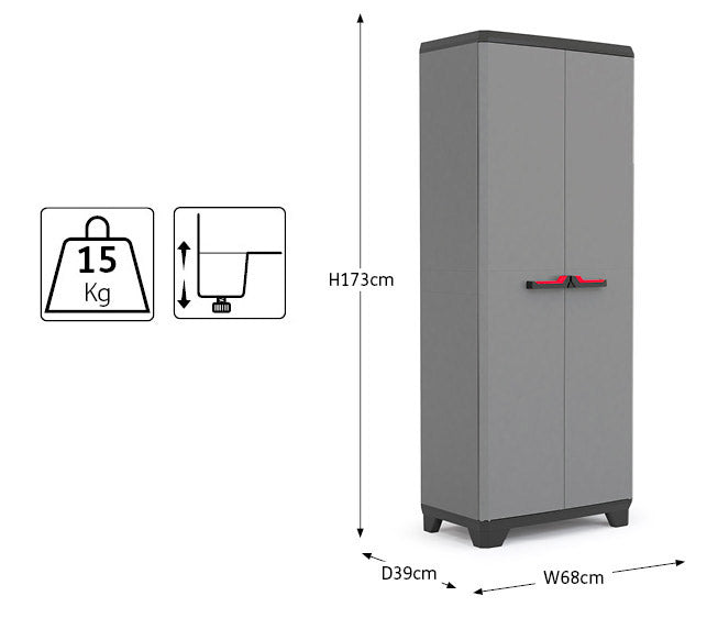 Armadio da Esterno 3 Ripiani 68x39x173H cm in Plastica Keter Stilo Alto Grigio