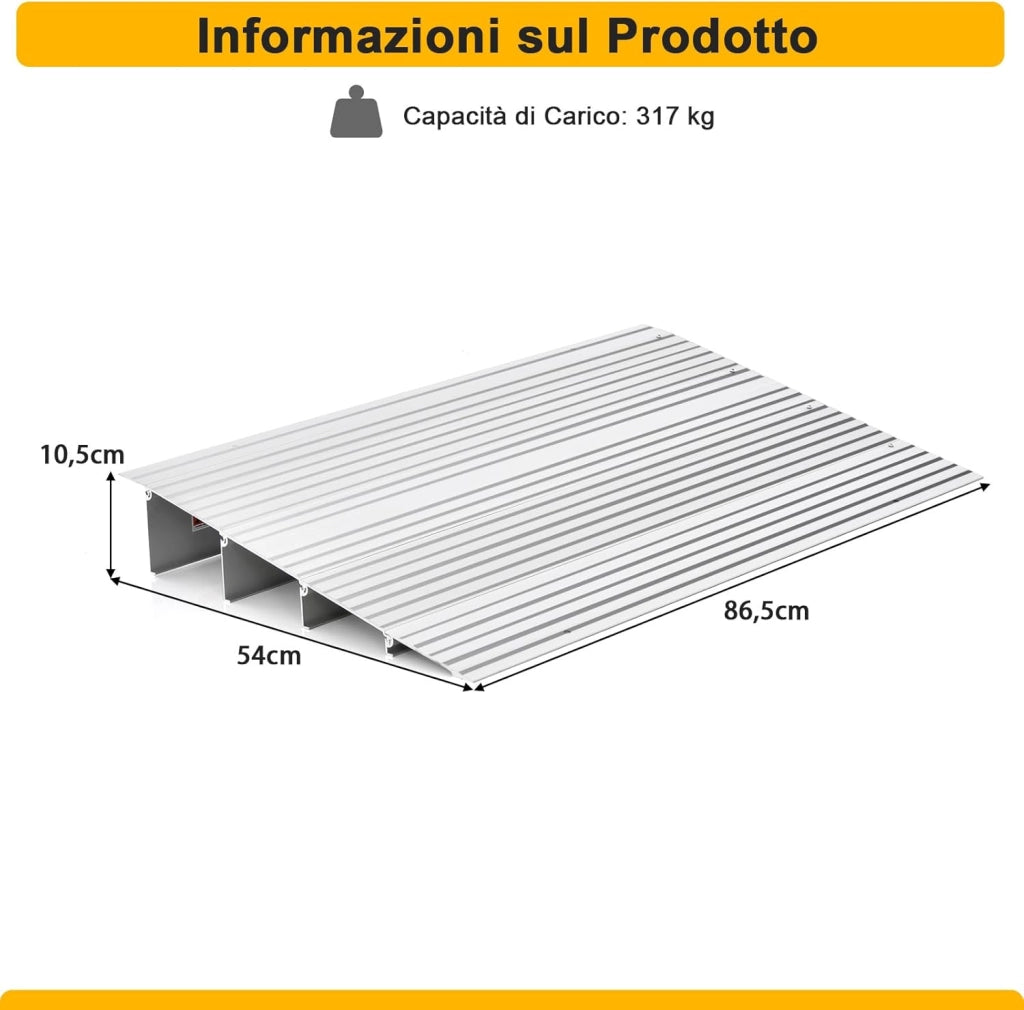 Rampa per Soglia Porta, Rampa d'Accesso in Alluminio con Altezza Regolabile, Superficie Antiscivolo, Portata 317 KG (10,5 cm)