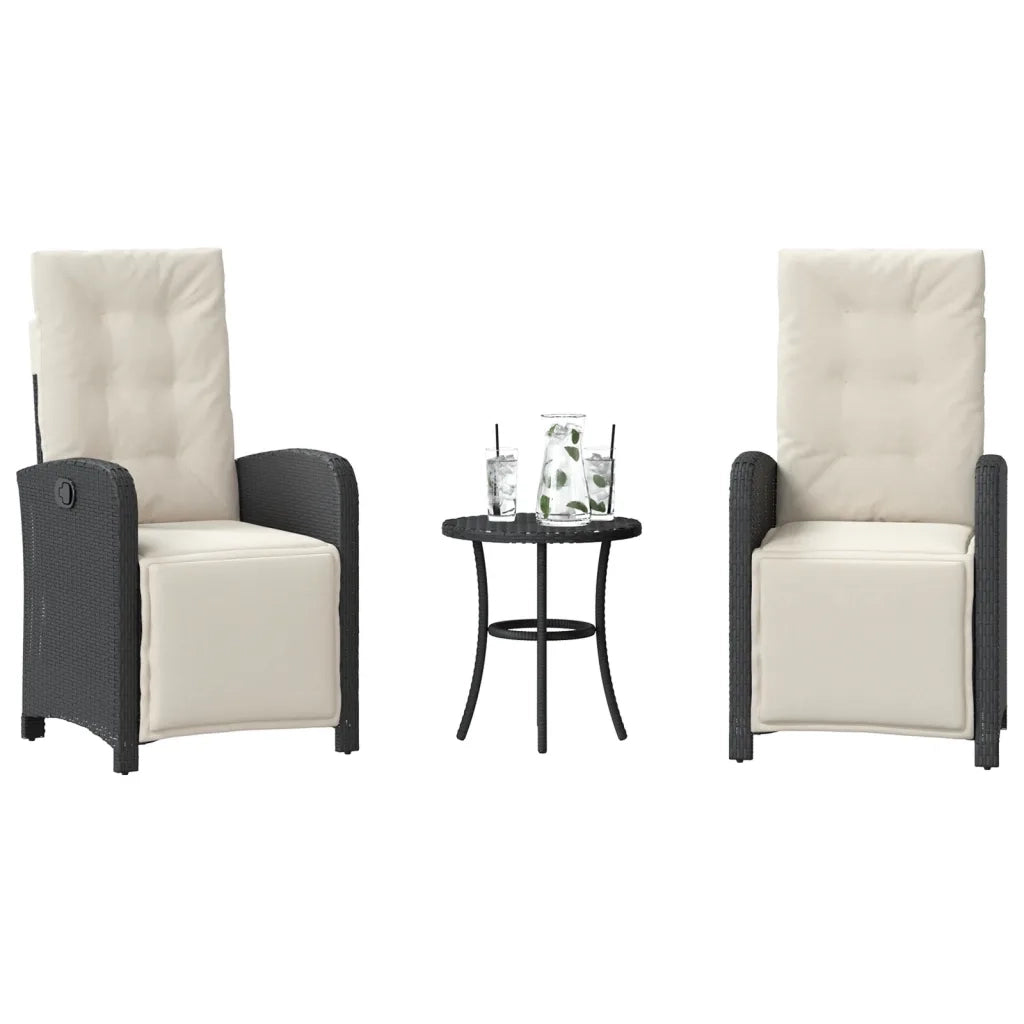 Set da Bistr¨° 3 pz | Set Salotto da Giardino con Cuscini Nero in Polyrattan