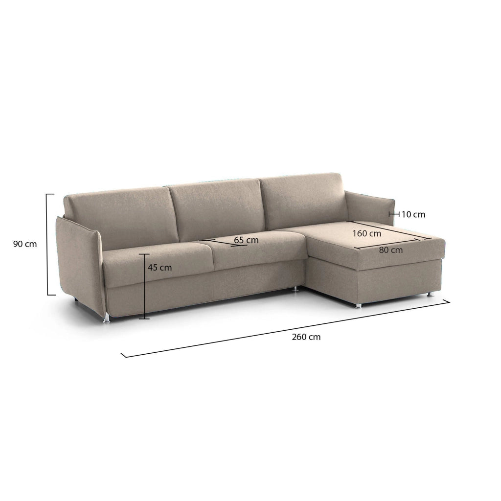 Posina, Divano Fisso con Penisola Sfoderabile Made in Italy, 260x160 cm Grigio Tortora\