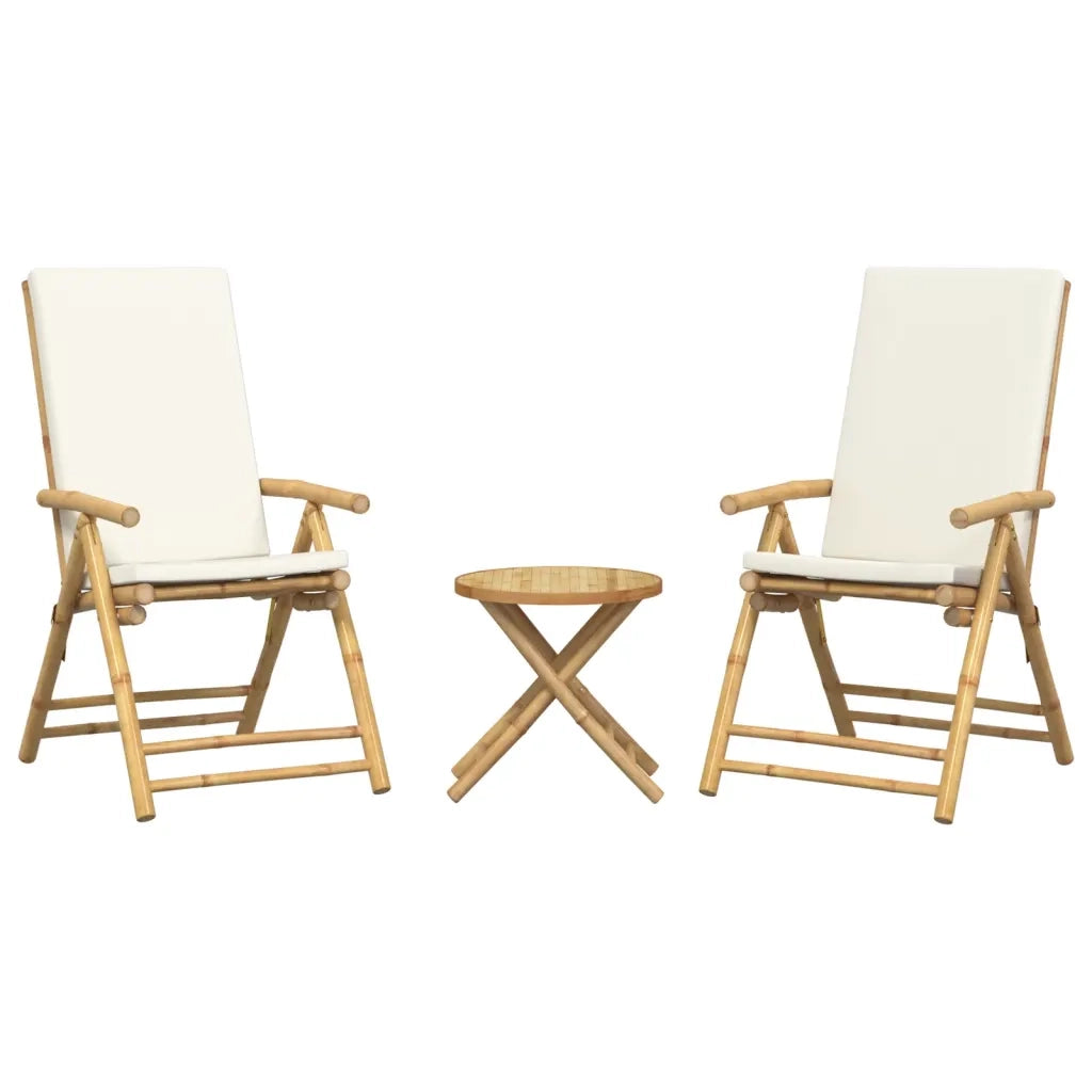 Set da Bistrot Pieghevole 3 pz Cuscini Bianco Crema in BambÃ¹