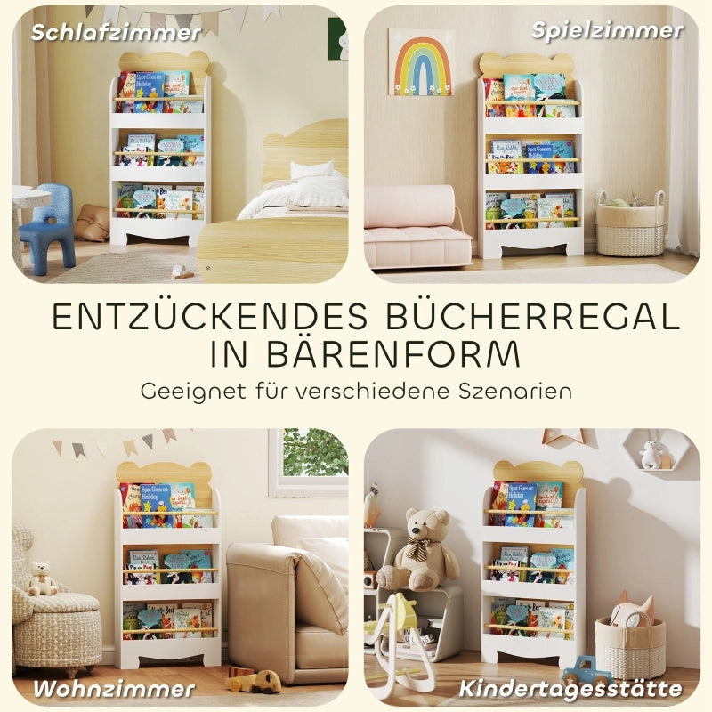 Libreria per bambini con 3 ripiani, scaffale portaoggetti in legno, scaffale per giocattoli e libri, scaffale autoportante per camerette e sale
