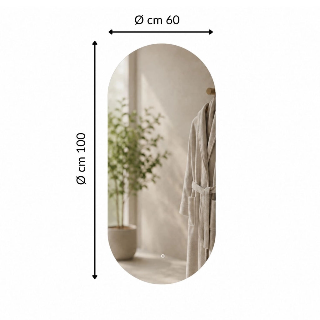 Specchio per bagni ed ambienti ovale retroilluminato a led con interruttore touch *** misure 60x100 cm, tonalità dim...