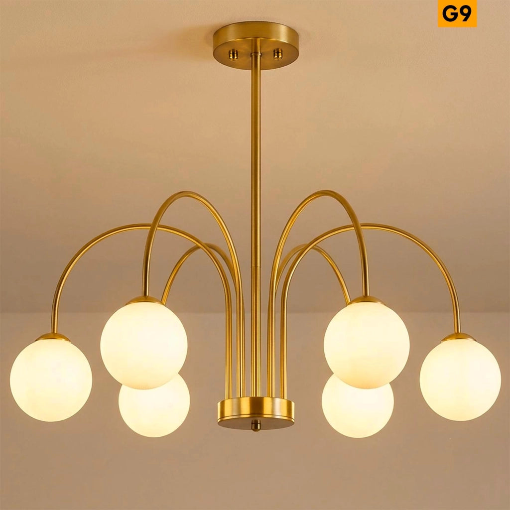 Lampadario Moderno 6 Luci Sfera G9 Lampada Sospensione Bronzo Pendente Luce Tavolo Cucina Soggiorno Camera Letto
