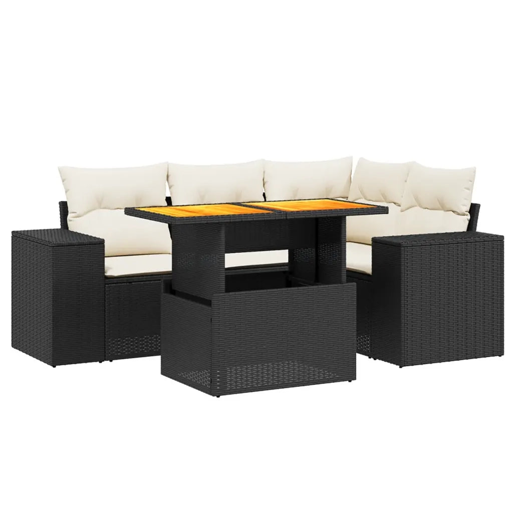 Set Divani da Giardino 5 pz con Cuscini in Polyrattan Nero 3272617