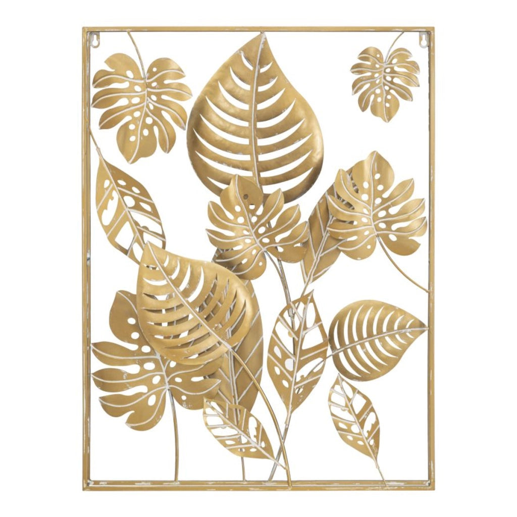 Decorazione in Metallo 3D Foglia 20, Oro, Metallo, 60x6,5x80 cm