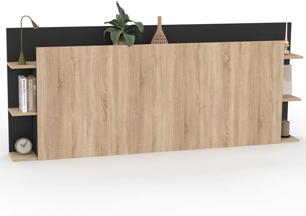 Testiera indipendente CIRI per letti da 140 e 160 cm con vani portaoggetti in legno e nero