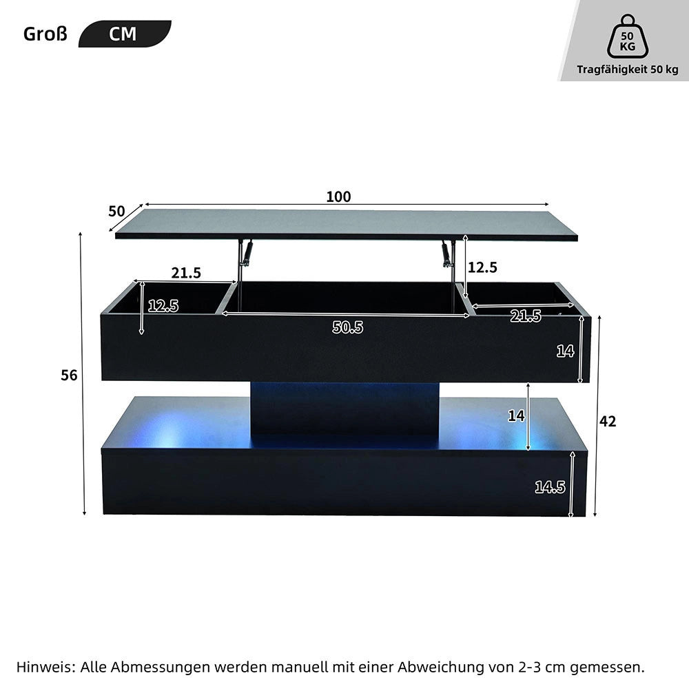 Tavolino-Xylo-100x50x42cm LED idraulico capacit?? 50kg