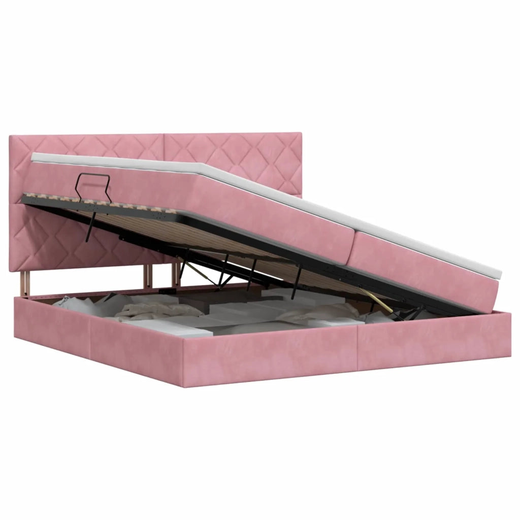 Letto con contenitore e materasso Rosa 200 x 200 cm Velluto 3459776