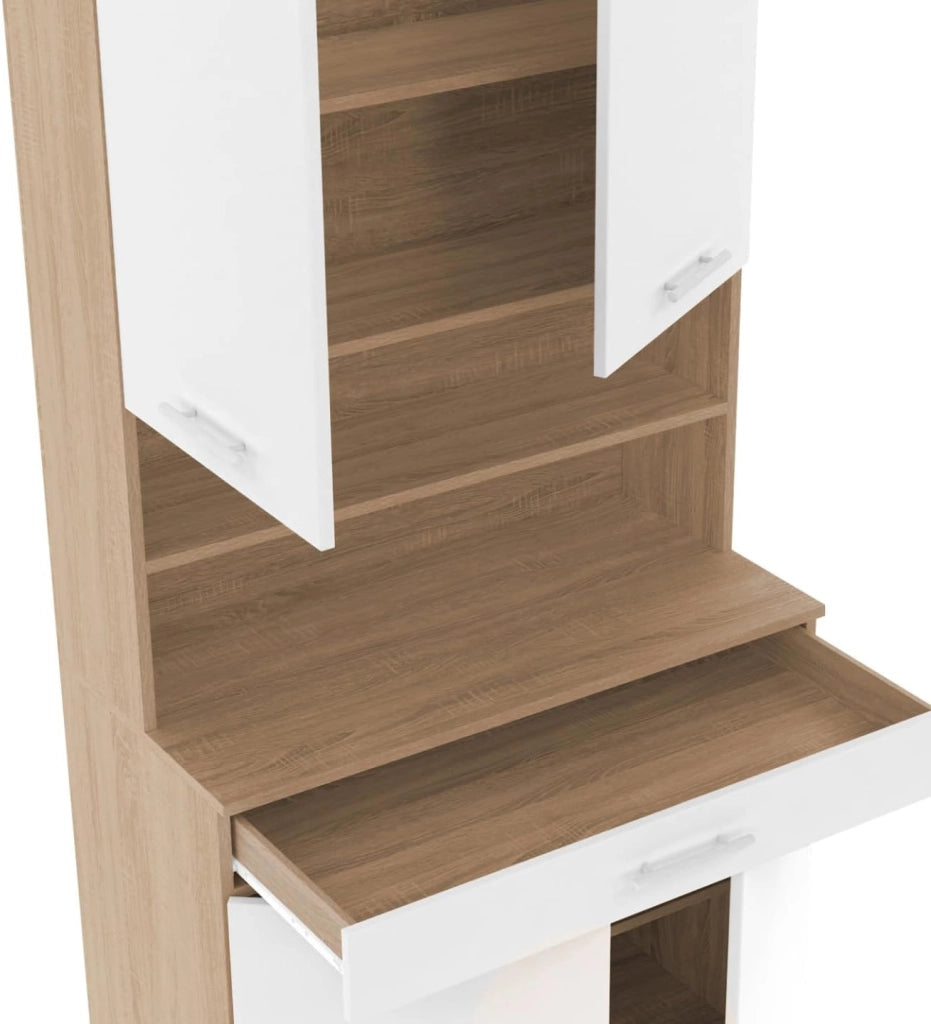 Comò da cucina CINA 80 CM con 4 ante + cassetto, finitura faggio e bianco
