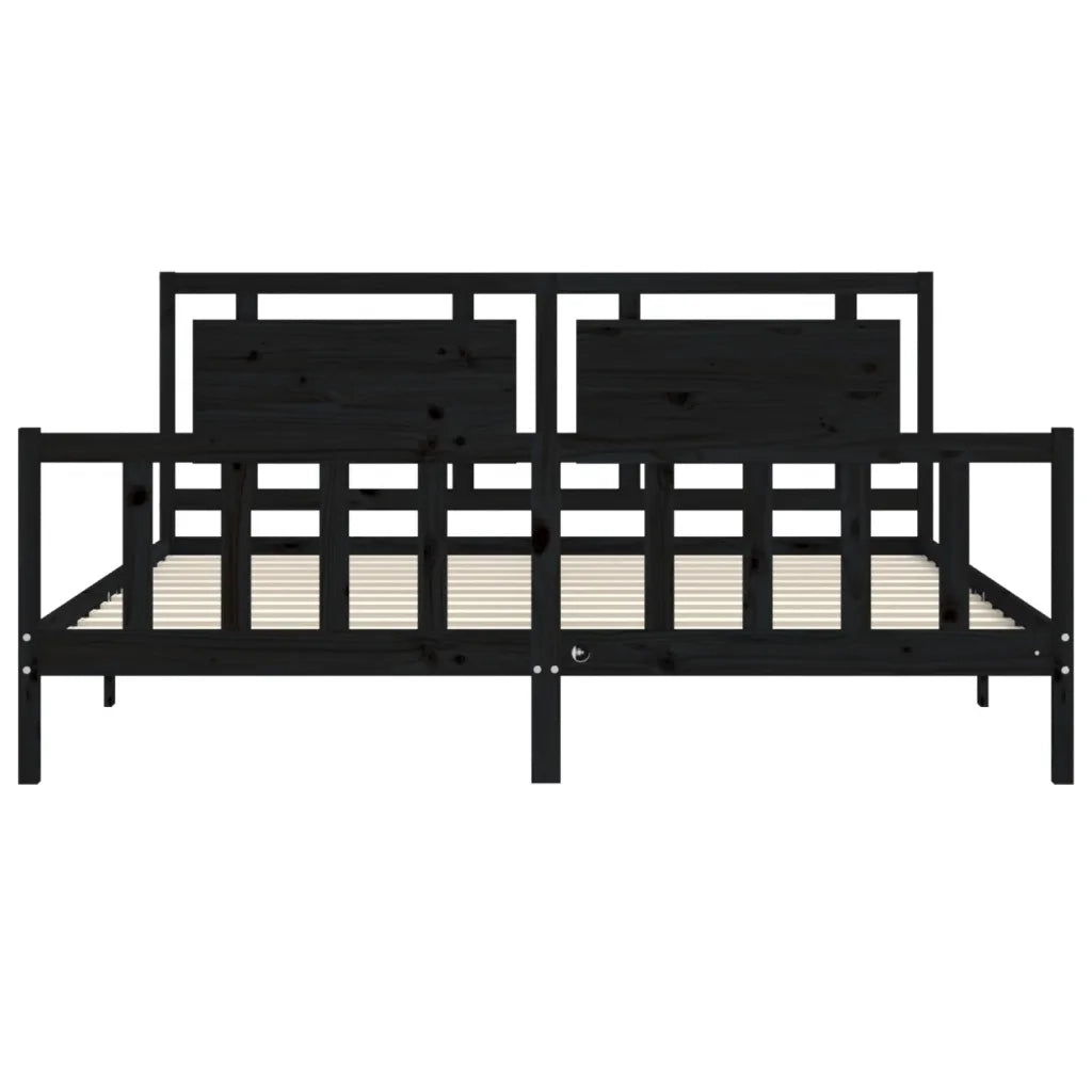 Letto matrimoniale | Letto per adulti | Giroletto con Testiera Nero 200x200 cm in Legno Massello