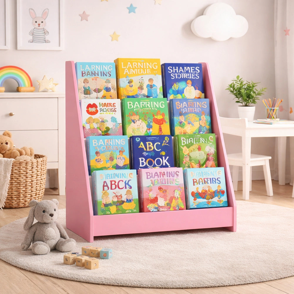 Libreria Montessoriana Rosa in Legno Scaffale Porta Libri per Bambini 80x30x88cm