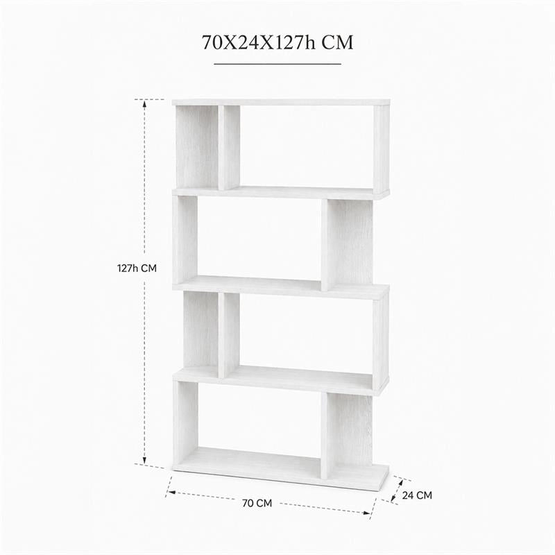 LIBRERIA CUBICA IN LEGNO BIANCO MODERNA 4 RIPIANI SFALSATI DIMENSIONI 70X24X127 CM
