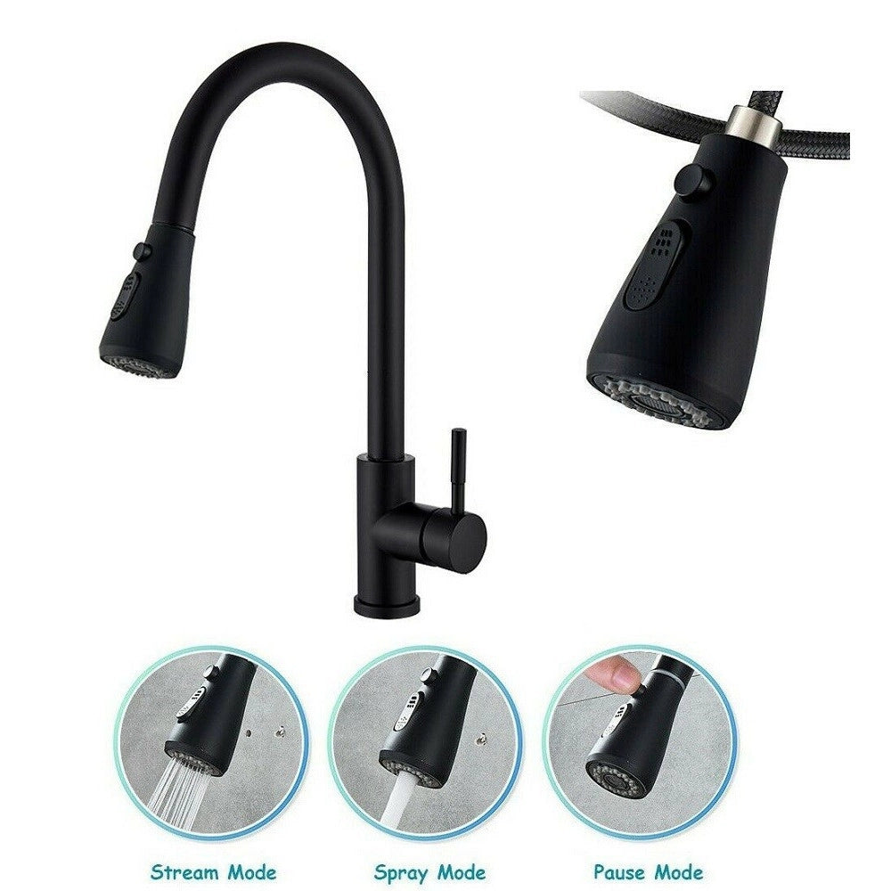 Trade Shop - Rubinetto Miscelatore Monocomando Cucina Con Doccetta Estraibile Nero 79571 -