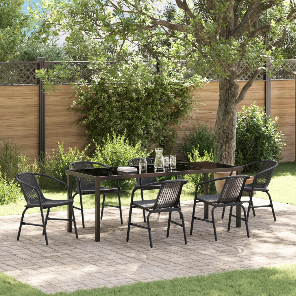 Set da Pranzo da Giardino 7 Pezzi Nero Polyrattan