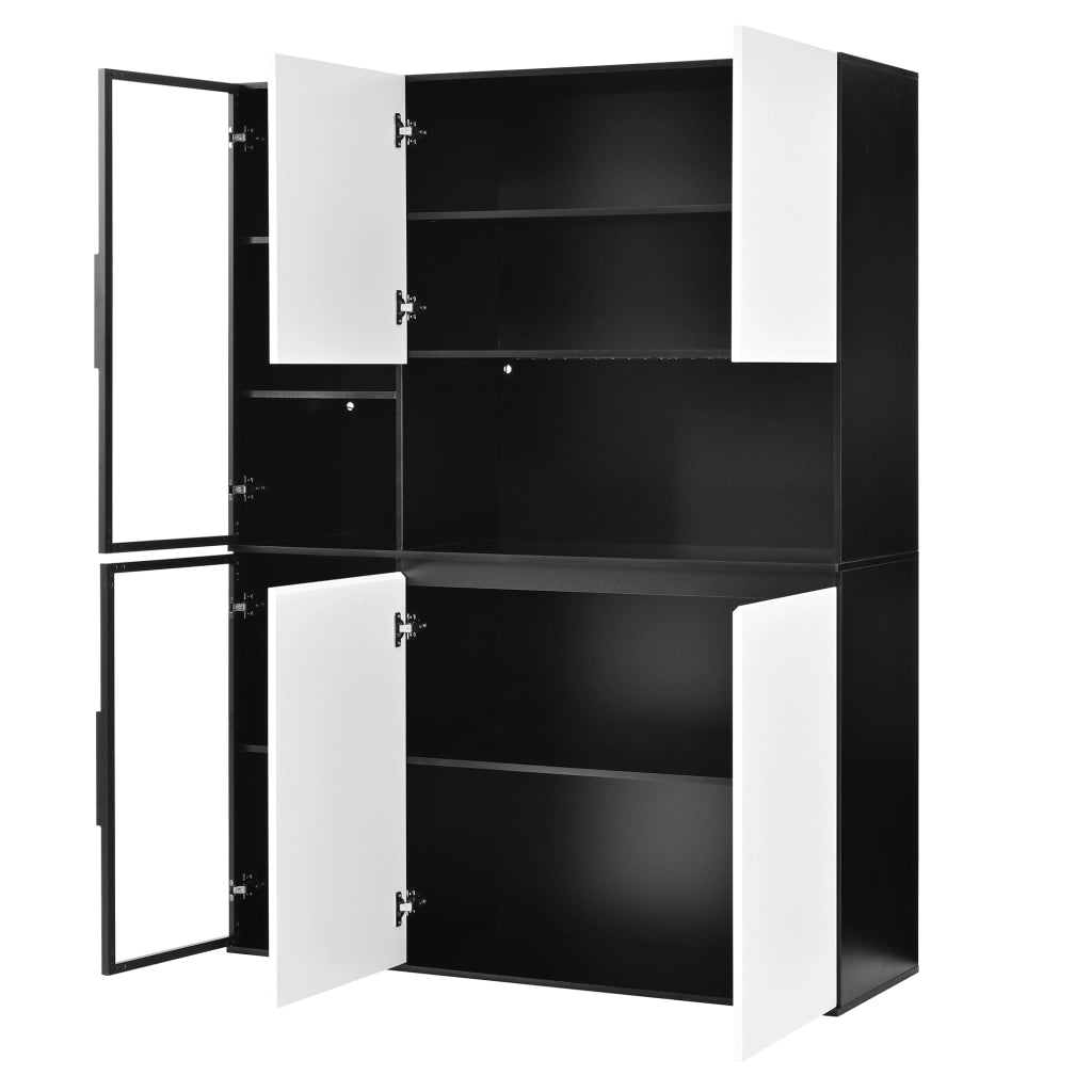 Hochschrank moderno nero e bianco con elementi in vetro e LED, MDF, 120 x 40 x 160 cm