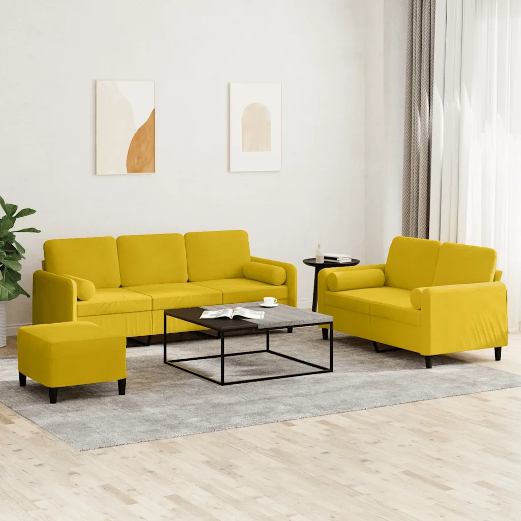 Set di Divani 3 pz con Cuscini Giallo in Vellutocod mxl 130850