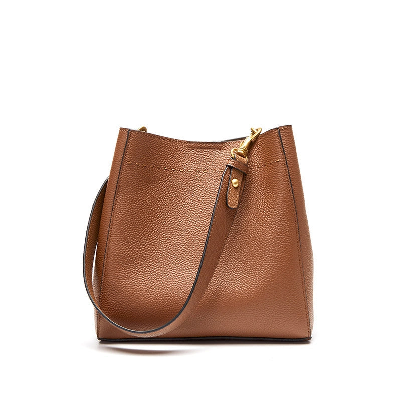 Borsa a tracolla da donna in vera pelle, alla moda, modello Hobo, marrone.
