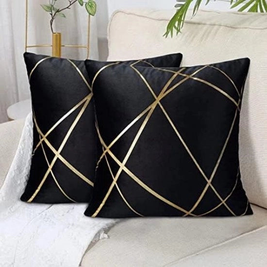 Set di 2 coperte di cuscino in velluto lussuoso con accenti dorati - 45x45 cm