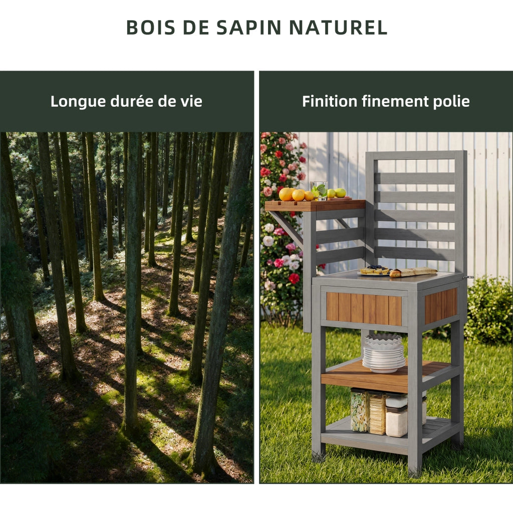 Mobile contenitore da esterno con doppio ripiano e piano in acciaio inox per giardino terrazza e balcone