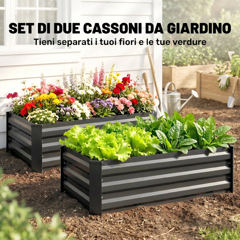 Letti per Orto Rialzato 2 Pezzi ¨C Zephmum ¨C Grigio Acciaio 100x60x30cm