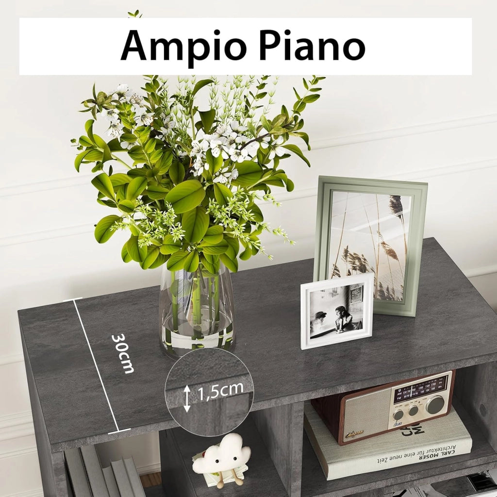 Mobile Porta TV Combinabile con Ripiani Aperti, per TV Fino a 65 Pollici, Mobile TV di Legno per Camera da Letto, Soggiorno, Capacità di Carico Massima 80 kg, 134-180 x 30 x 43 cm (Grigio)