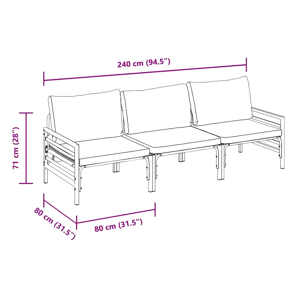 vidaXL Set Divano da Giardino 3 pcs Antracite Acciaio