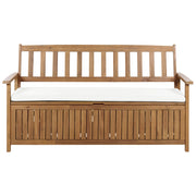 Panchina per esterni con contenitore in legno massiccio di acacia a 3 posti 160 cm con cuscino color bianco sporco