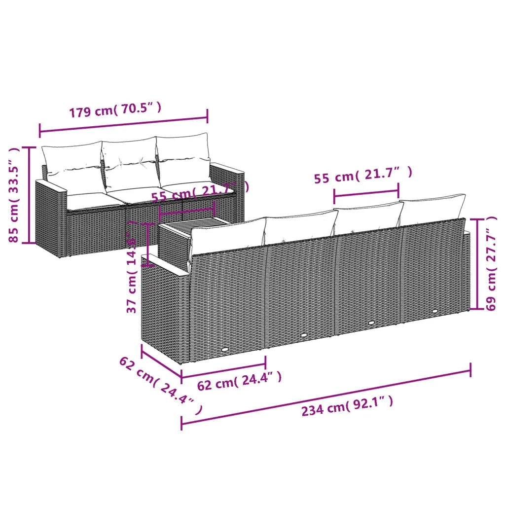 Set Divani da Giardino con Cuscini 8 pz Nero in Polyrattan 3258206