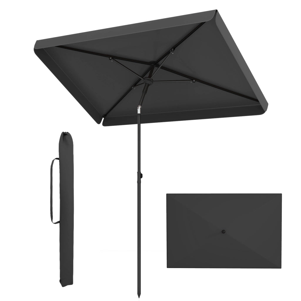 Ombrellone da giardino con tetto inclinabile struttura in metallo e borsa portatile, Ombrellone rettangolare Grigio