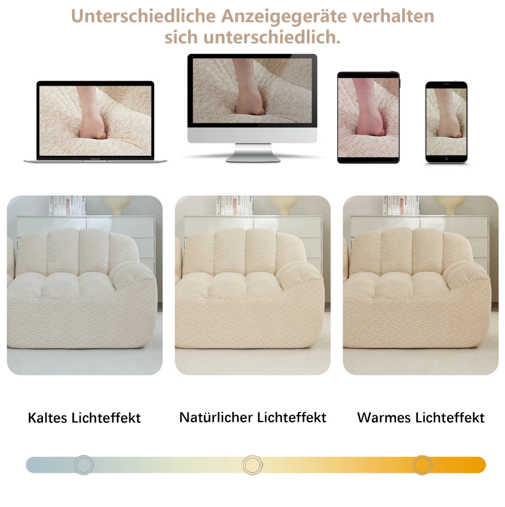Divano modulare senza struttura a U; 4 posti; con 2 ottomani; in fleece granulato beige bianco