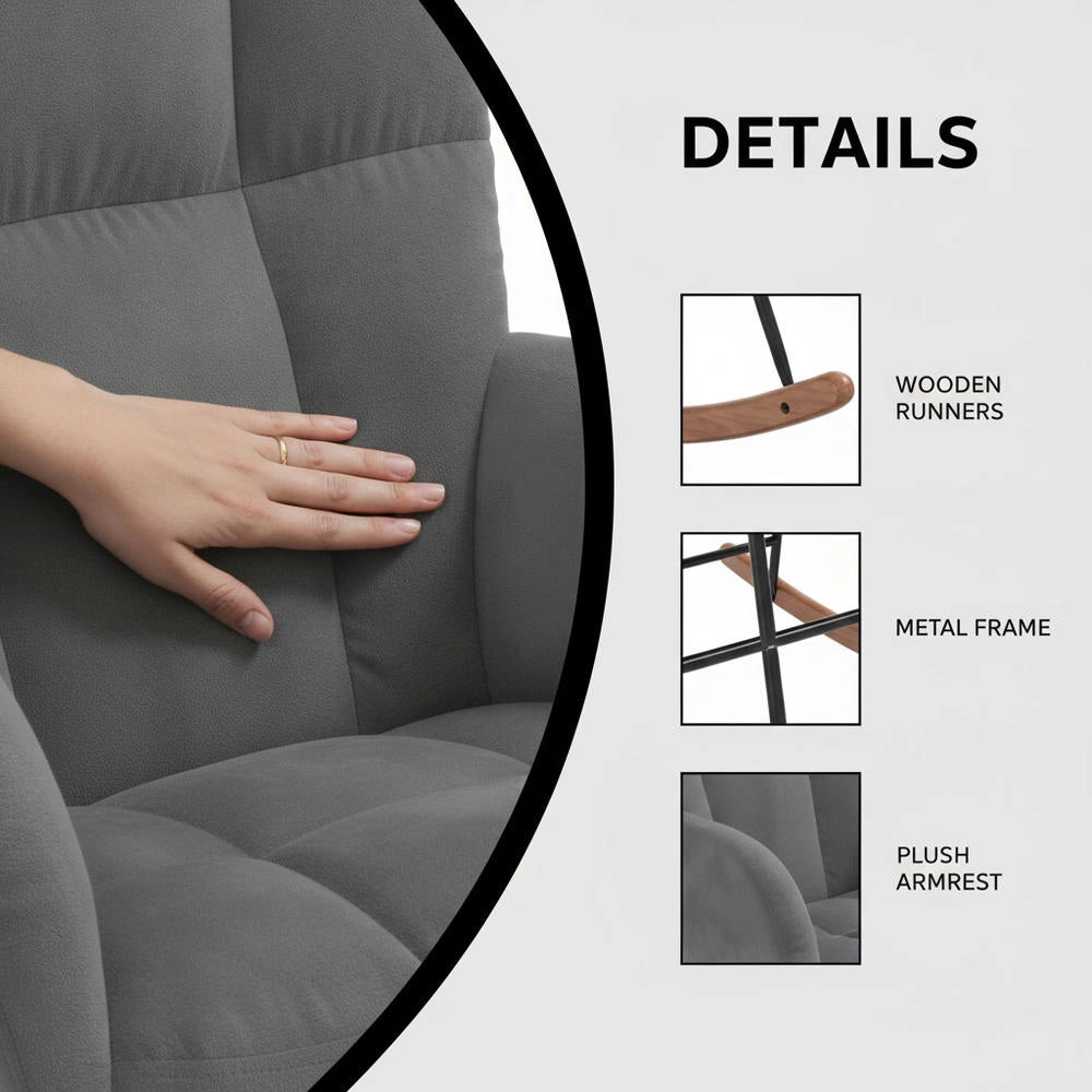Rocking Chair, Dark Grey Velvet