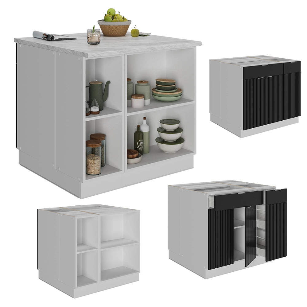 Isola cucina Fame-Line Nero rigato/Bianco 90 cm con cassetto, senza piano di lavoro Vicco