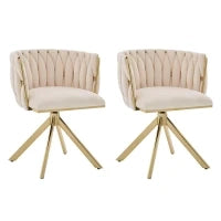 Set da 2 Sedie Girevoli a 180° con Supporto Lombare Ergonomico e Rivestimento Effetto Velluto, 56x50x70 cm, Avorio
