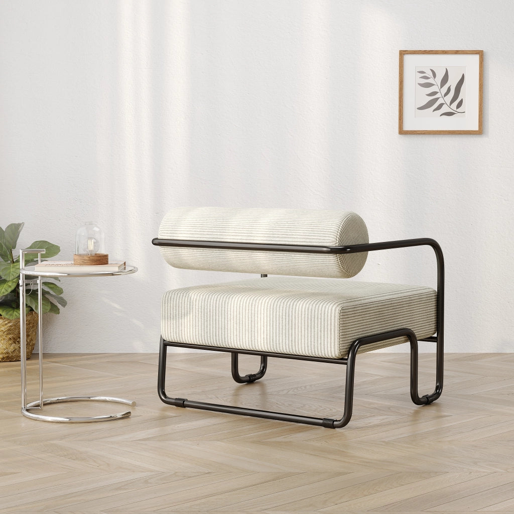 Poltrona Lounge Moderna ¨C MINIMAL ¨C Velluto a Coste, Gambe in Metallo Nero, 68x73x70