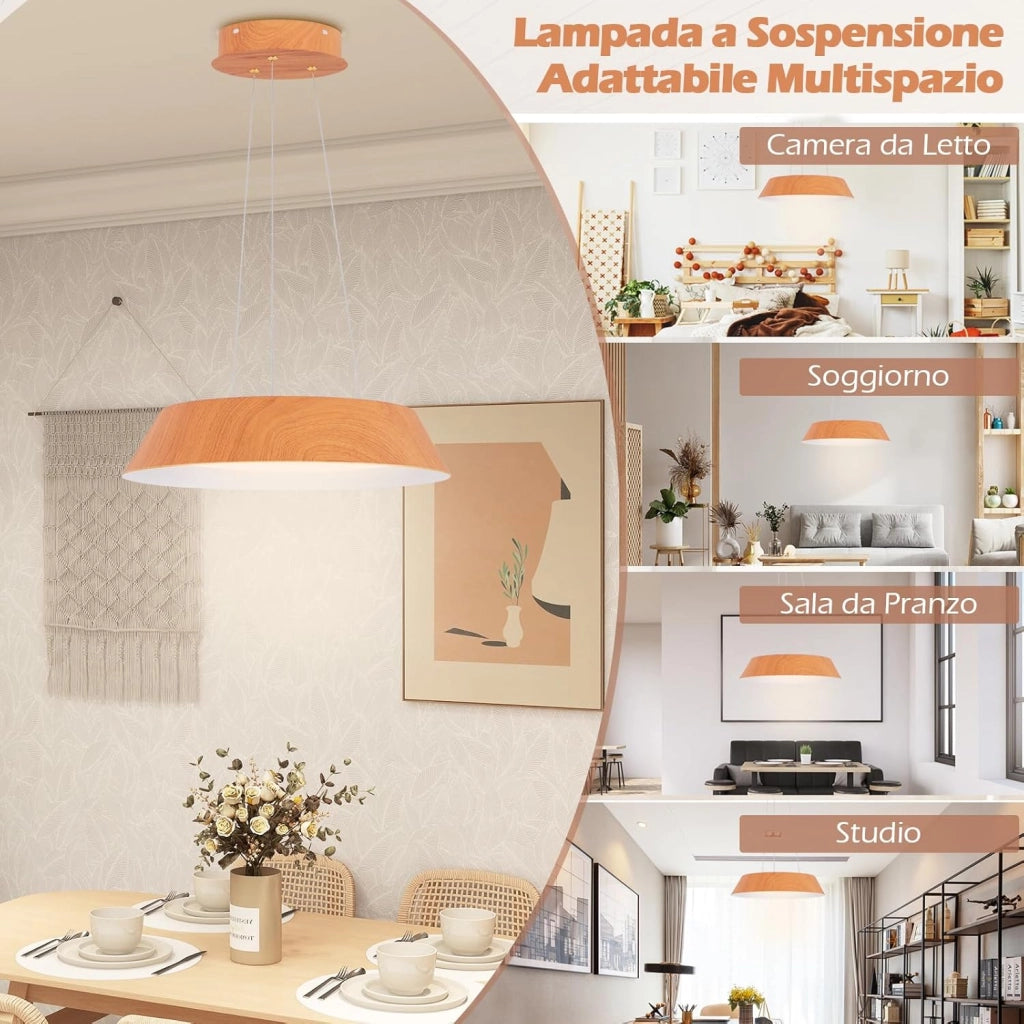 Lampadari a Sospensione 3000K, Lampada da Soffitto Moderna da 21 W con Venature in Legno, Cornice in Metallo, Ideale per Camera da Letto, Soggiorno, Cucina e Sala da Pranzo [Classe di efficienza energetica F]