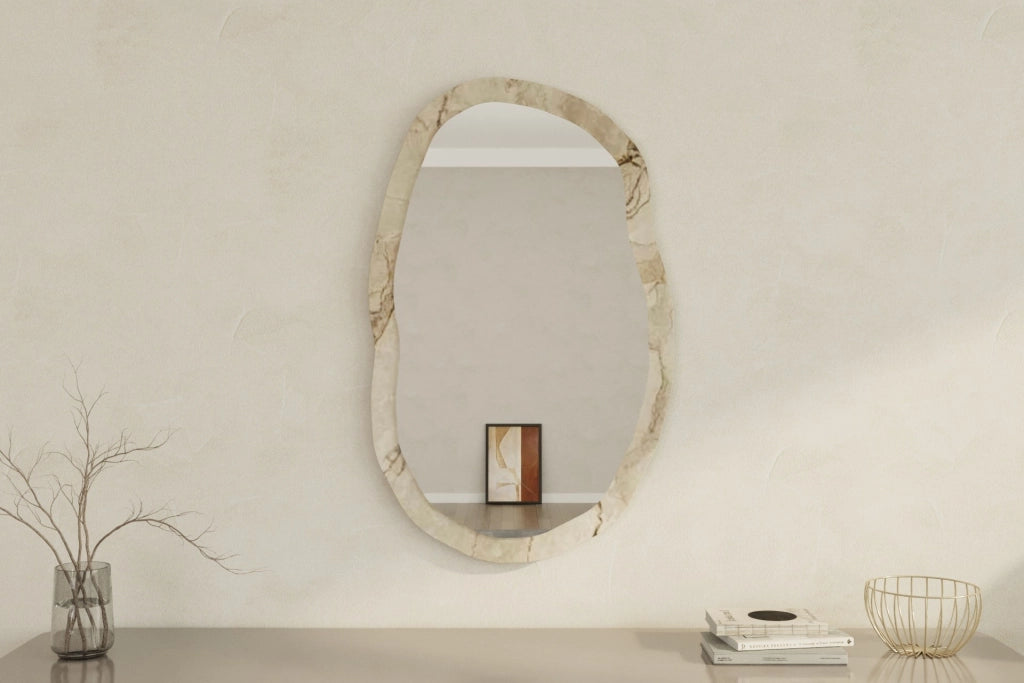 Specchio di legno "Lossa" - 52 x 86 cm - Beige marmorizzato