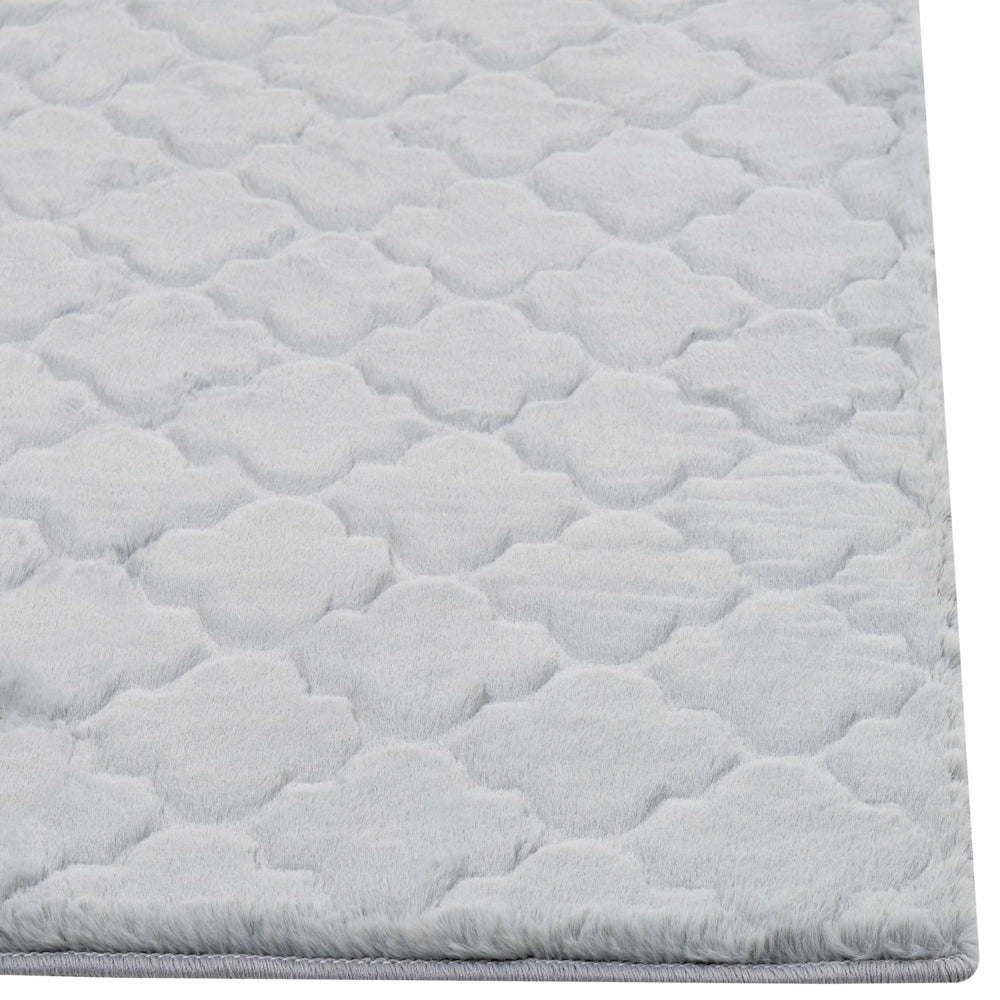 Tappeto in pelle sintetica di coniglio grigio chiaro 160 x 230 cm motivo a rete soggiorno camera da letto