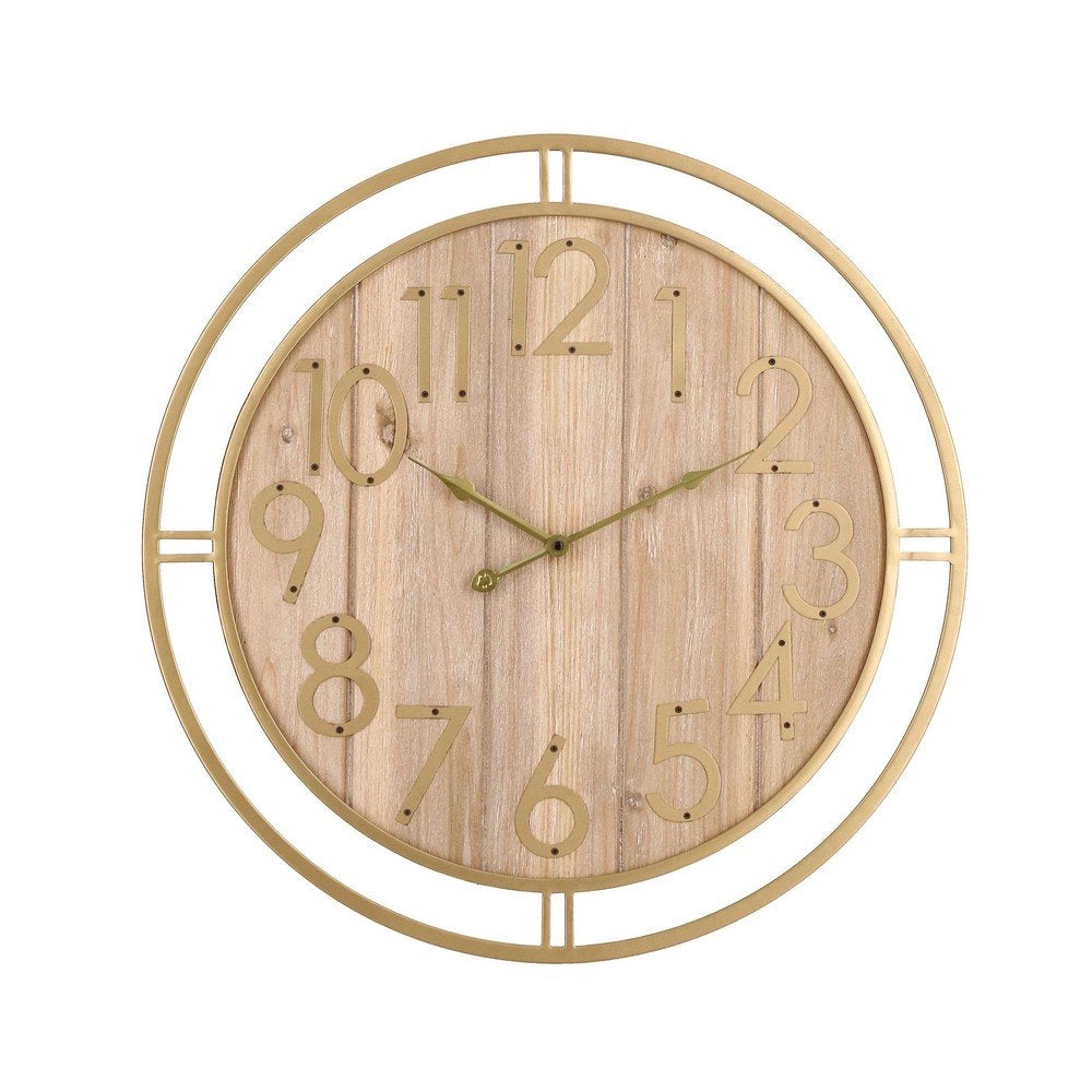 Orologio da Parete Legno e Metallo Dorato Moderno 60 cm - REGALITÀ