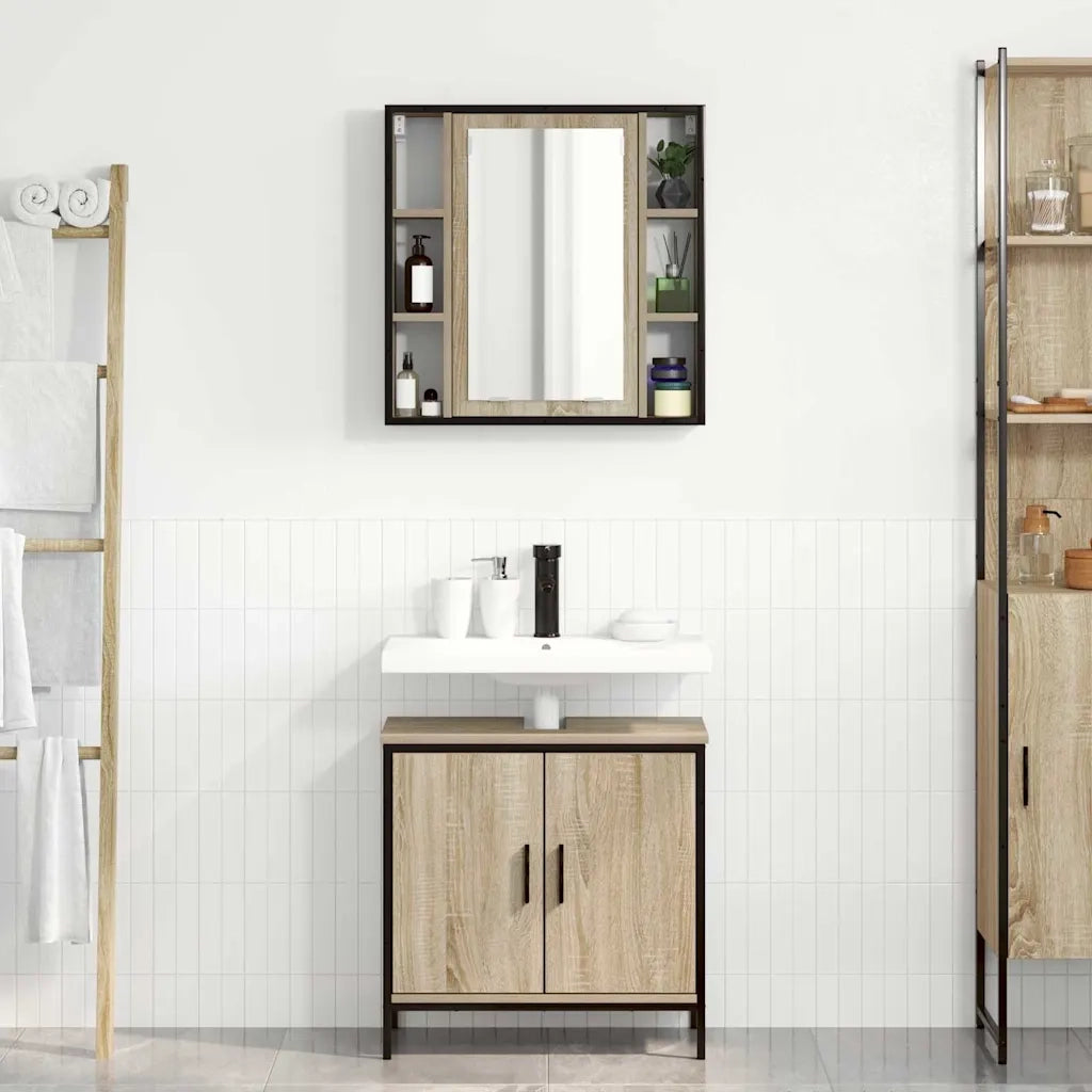 Set di mobili per il Bagno | Armadio da bagno 2 pz Marrone Legno multistrato
