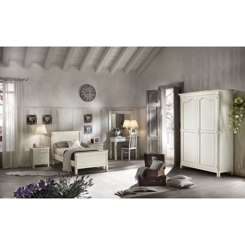 Letto singolo legno shabby chic bianco grigio 107x214x110 - Mobili 2G