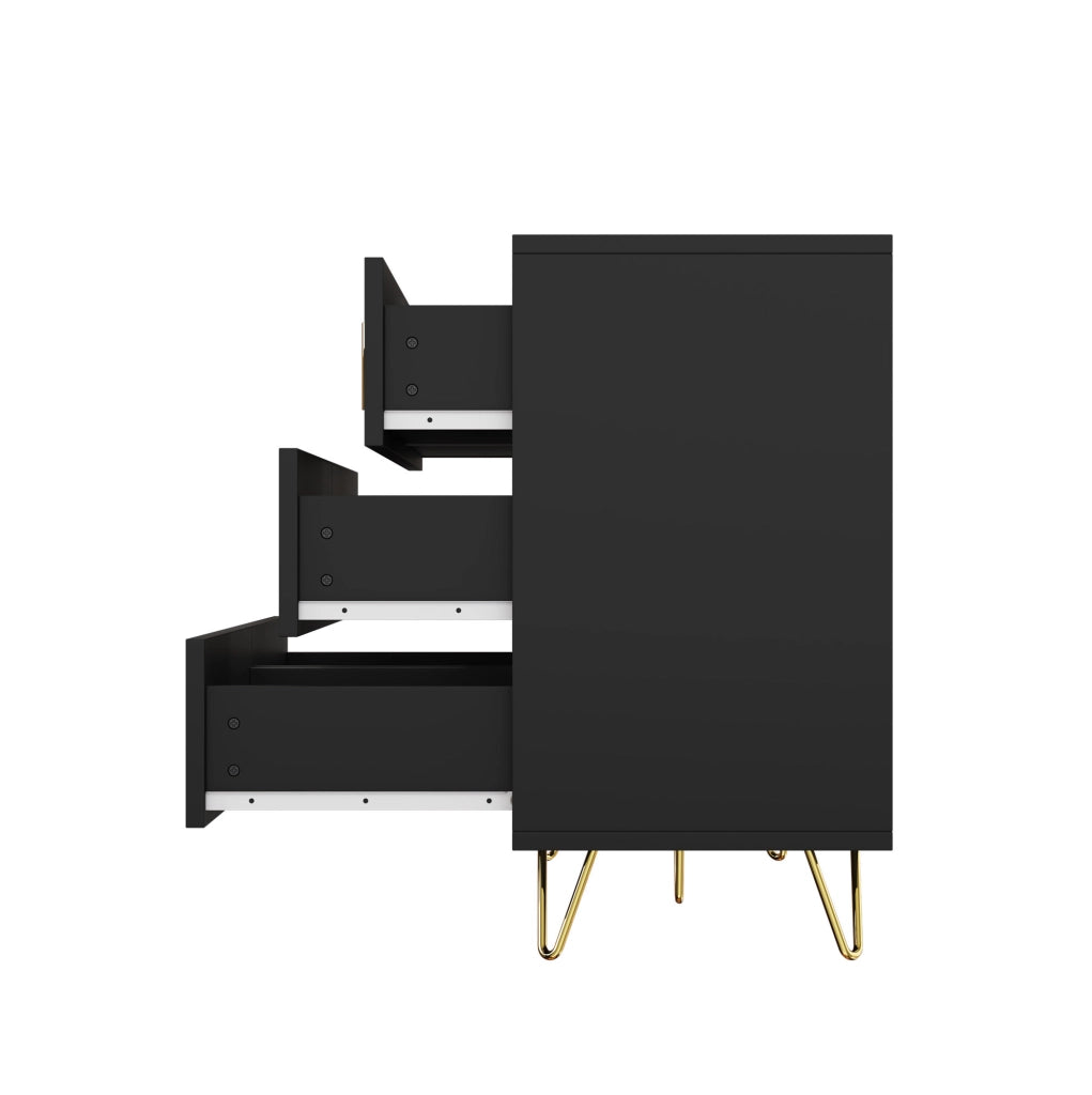 Sideboard 120x77x40 cm con 6 cassetti; design moderno; in truciolare nero e oro