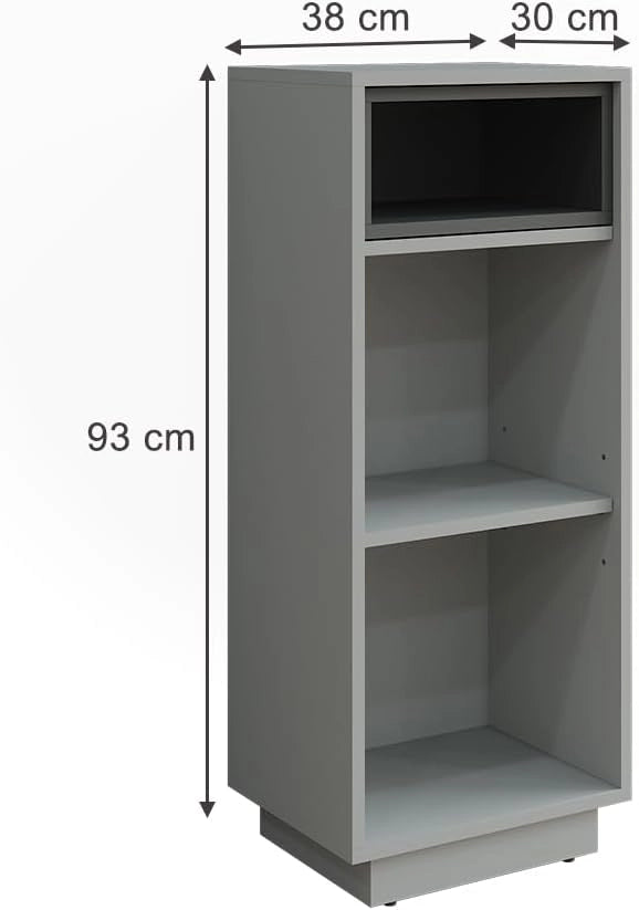 Armadio intermedio Beatrice, Grigio/antracite, 38 x 93 cm con 3 scomparti, per la conservazione di articoli da bagno e asciugamani