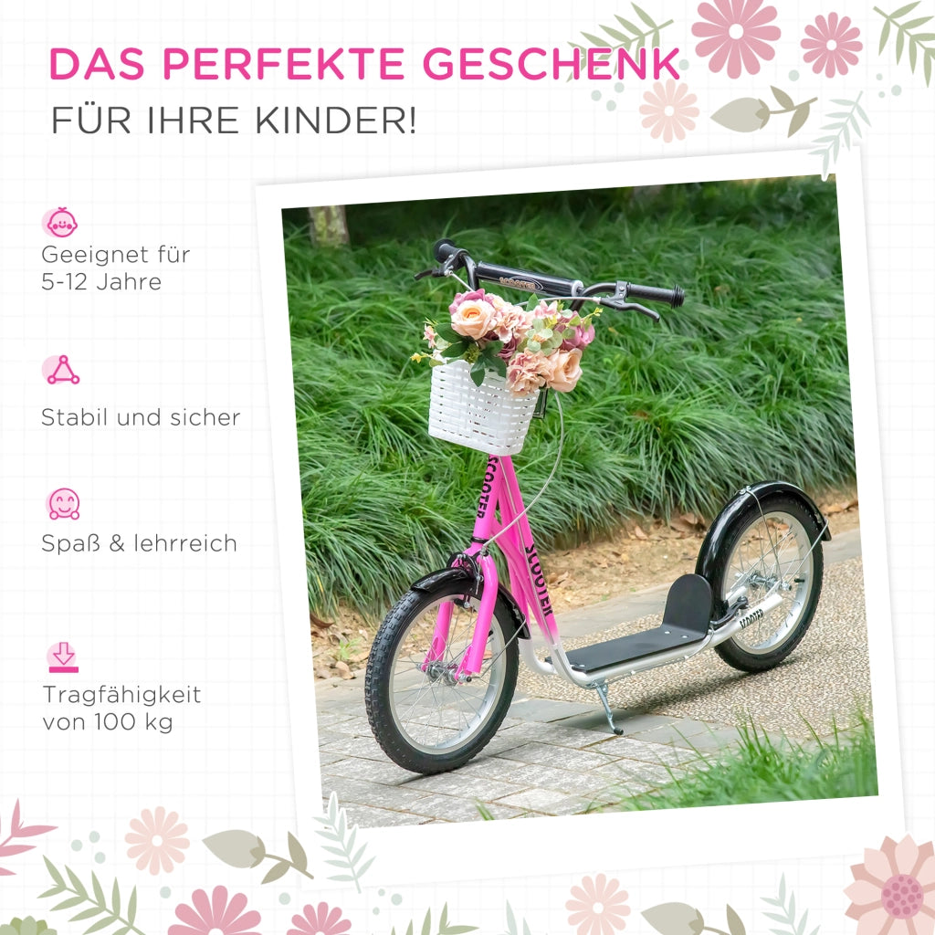 Monopattino per bambini con freno e cestino, regolabile, 5-12 anni ¨C Xylo ¨C Bianco + Rosa