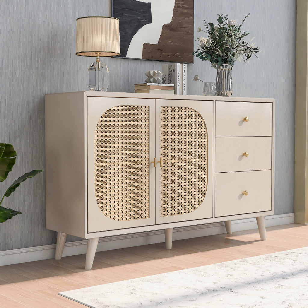 Credenza con 2 ante e 3 cassetti - per soggiorno e sala da pranzo - in truciolare - 120×40×82.5 cm - bianco
