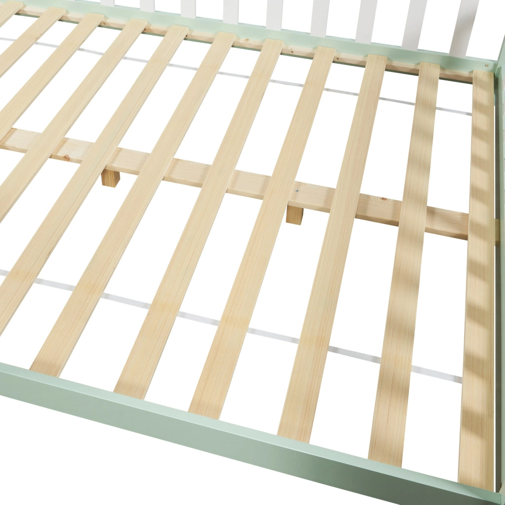 Letto Francese Hesel per Cameretta Forma di Casetta con Materasso 140 x 200 cm Menta Verde [en.casa]