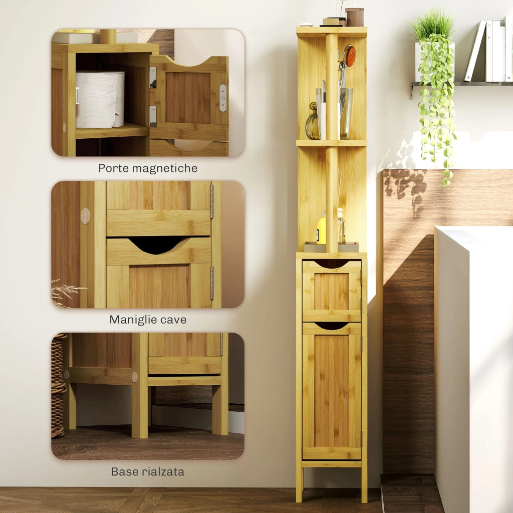 Colonna Bagno con Ripiani e Armadietti ¨C zephmum ¨C Legno 18x30x120 cm