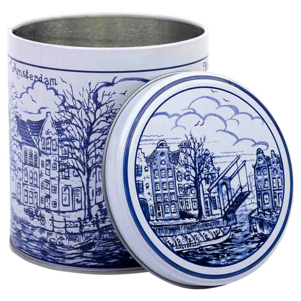 Contenitore in metallo blu e bianco D10x11,5h cm